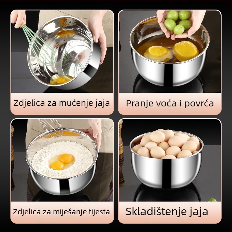 304 nehrđajući čelik, posuda za mućenje i miješanje s poklopcem, kuhinjski posudak, zdjela za tučenje jaja s poklopcem i gusta zdjela za juhu