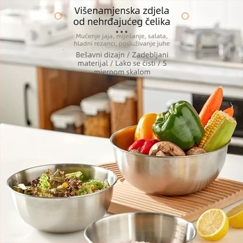 Nehrđava čelična posuda za miješanje s mjernim oznakama – korejskog stila višenamjenska kuhinjska posuda za tijesto, jaja, salatu i pečenje