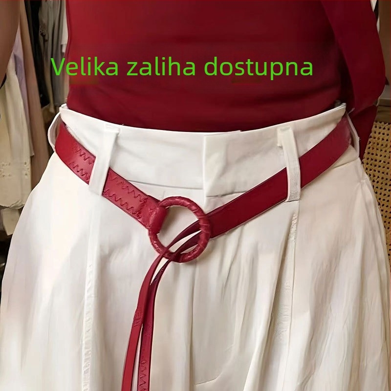 Ženski dekorativni pojas s čvorom, korejskog stila, PU koža, uska traka, za haljine, retro stil, šav riblja kost