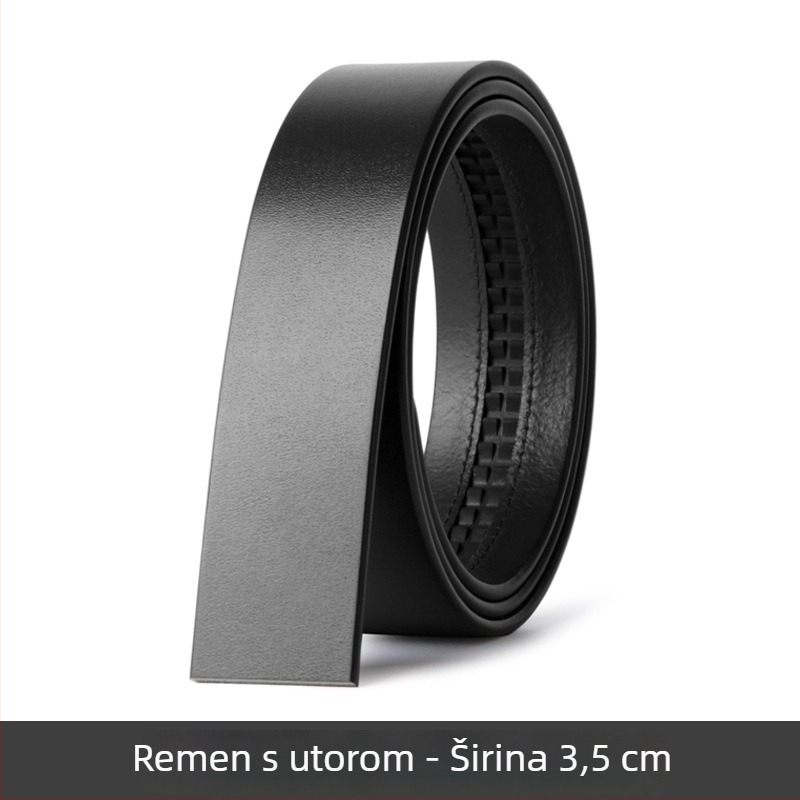 Muški pojas od gornjeg sloja kože bikova, prava koža, automatska kopča, perforirani dizajn, širina 3,5/3,8 cm