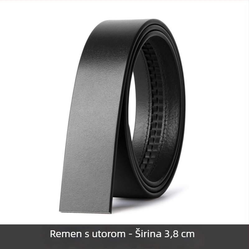Muški pojas od gornjeg sloja kože bikova, prava koža, automatska kopča, perforirani dizajn, širina 3,5/3,8 cm