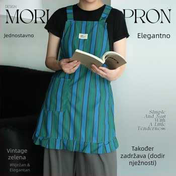 Kuhinja pregača za kućnu upotrebu, 2025 novi model, elegantan ženski stil, otporna na vodu i ulja, japanski stil, pruge, poliester, jedna veličina