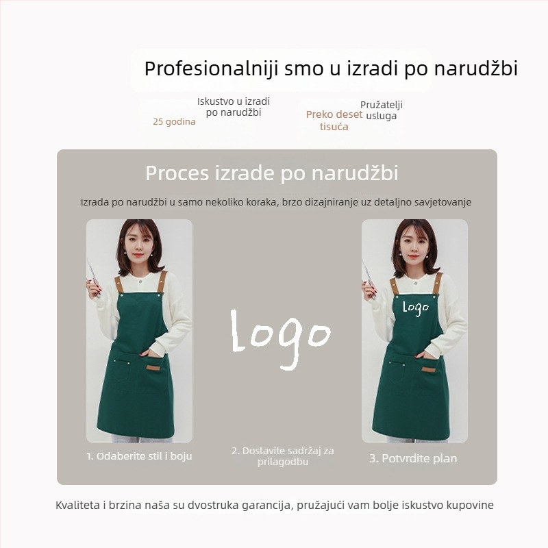 Ljetna vodootporna pregača s vlastitim logom za kafiće i restorane, bez rukava, poliester, otisak na struku, jednobojna