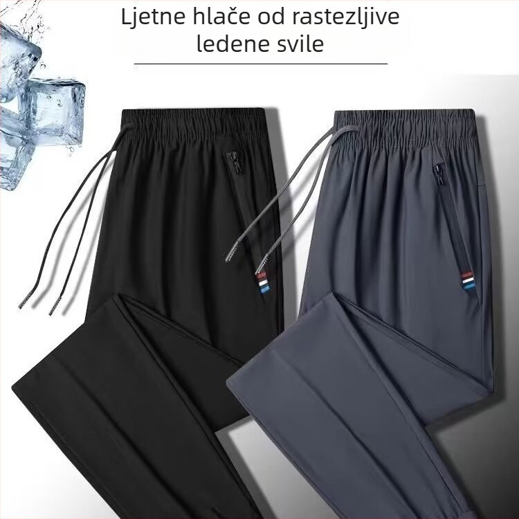 Muške ljetne sport hlače, brzo sušeće, lagane i prozračne, opuštenog kroja, duge hlače s manžetama, plus veličina
