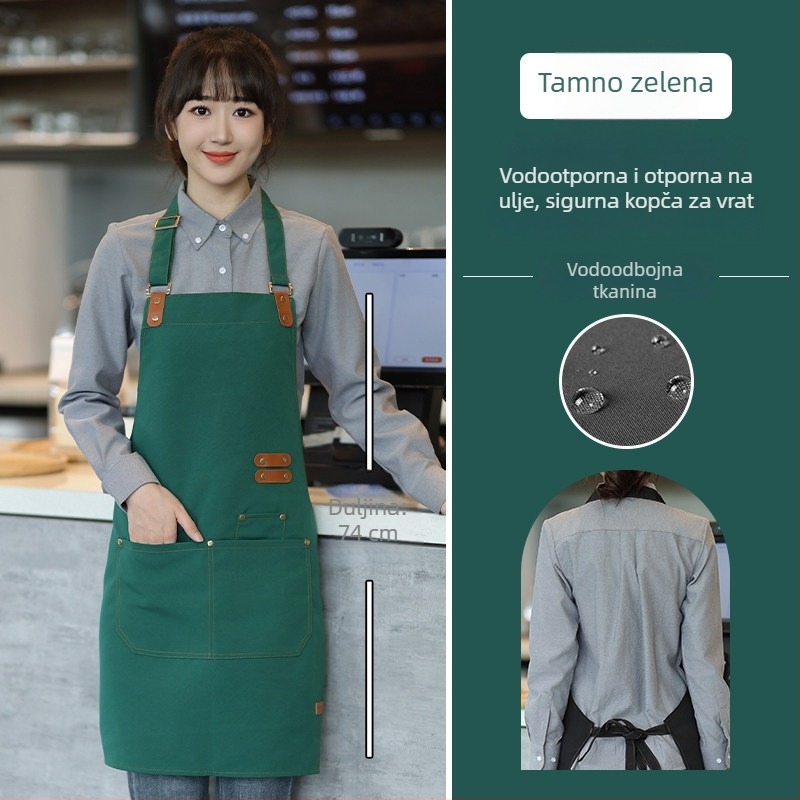 Pregača od platna, vodootporna i otporna na masnoću, s prilagođenim logom, za osoblje u catering uslugama, kafićima i trgovinama čajem s mlijekom.