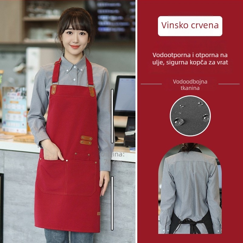 Pregača od platna, vodootporna i otporna na masnoću, s prilagođenim logom, za osoblje u catering uslugama, kafićima i trgovinama čajem s mlijekom.