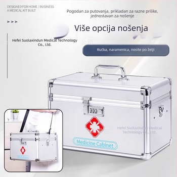Srebrna kutija za lijekove s zaključavanjem na lozinku, od aluminijske legure, prijenosna kutija prve pomoći