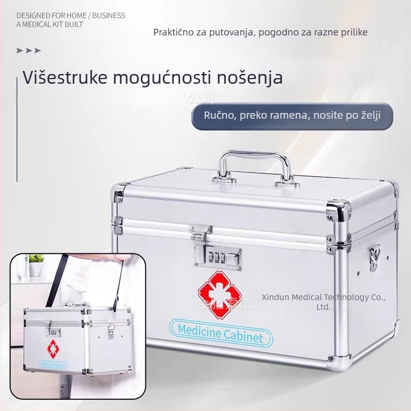 Srebrna kutija za lijekove s zaključavanjem na lozinku, od aluminijske legure, prijenosna kutija prve pomoći