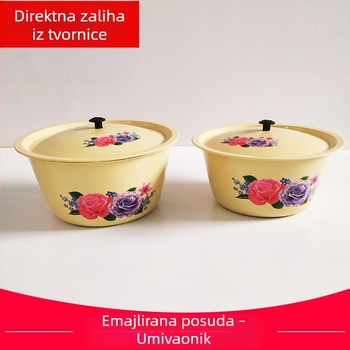 Emalirana zdjela za pranje ruku s poklopcem, kućna zdjela za juhu s otiskom