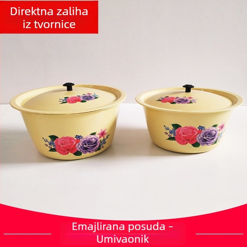 Emalirana zdjela za pranje ruku s poklopcem, kućna zdjela za juhu s otiskom