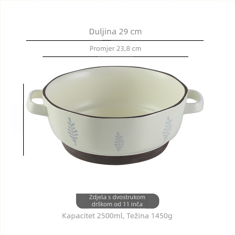 Porcelanska zdjela u japanskom stilu s dvije ručke, velika okrugla zdjela za rezance, juhu, voće i salate, prikladna za mikrovalnu