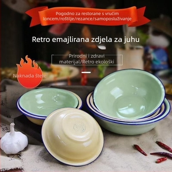 Debeli rub starinski emajlirani zdjel za juhu, velika zdjela za kućnu upotrebu