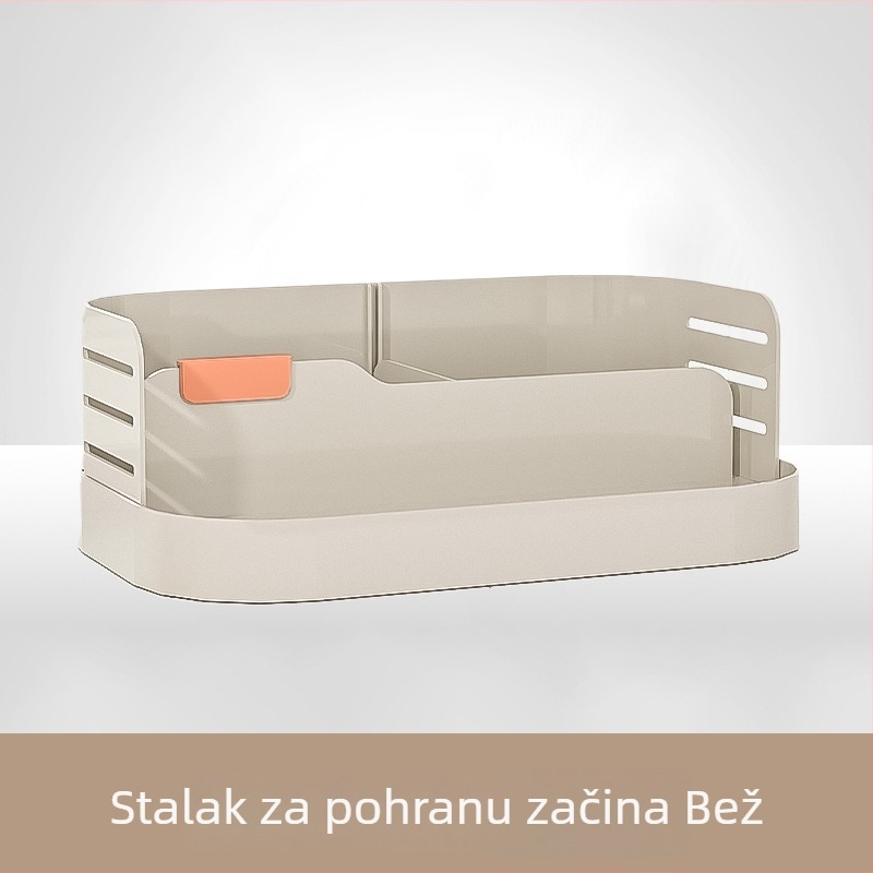 Dvostruki stalak za začine na kuhinjskom pultu s zatvorenim staklenkama ulja, soli, umaka i octa