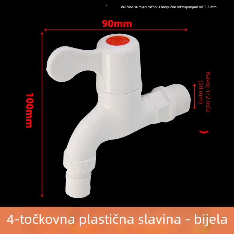 Kuhinjski 1/2-inčni PVC plastični ventil za perilicu, vruća i hladna voda, otporan na pucanje, zgusnut, protiv propuštanja, za kućnu upotrebu