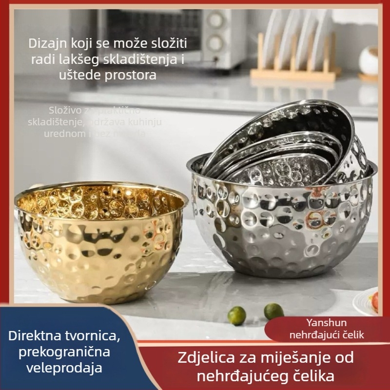 Nehrđajući čelični zdjela s udarnim uzorkom za salatu i tijesto, zdjela za voće, kućna kuhinja