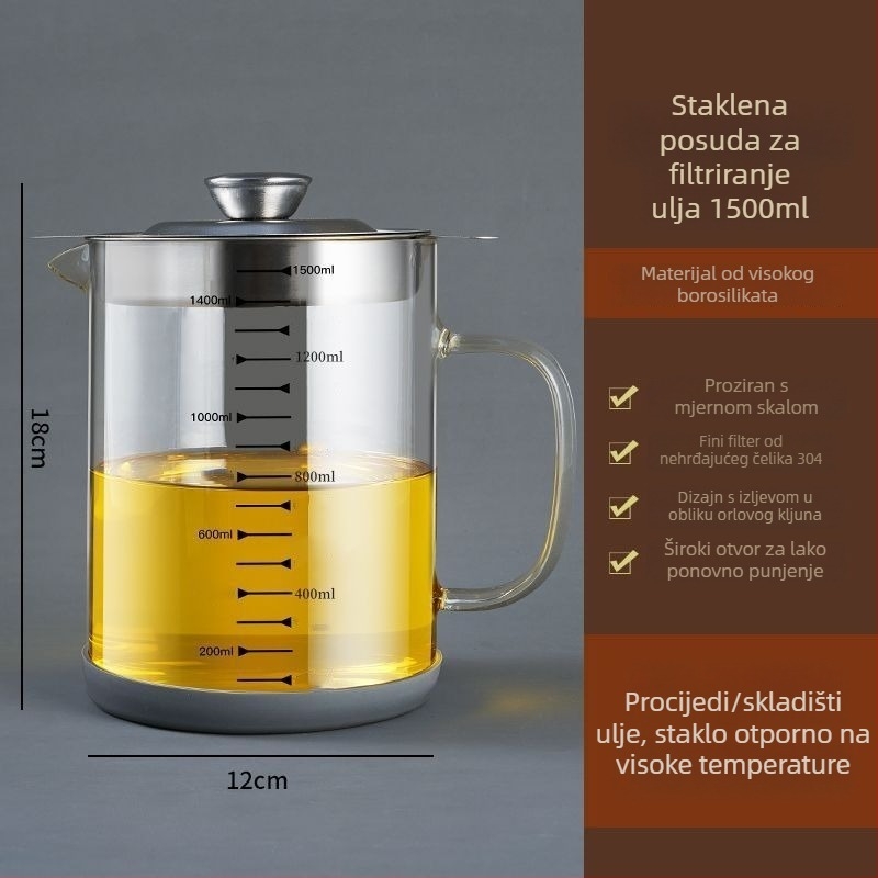 Staklena posuda za filtriranje ulja s poklopcem, nepropusna, filtr ostataka ulja, kućna kuhinja