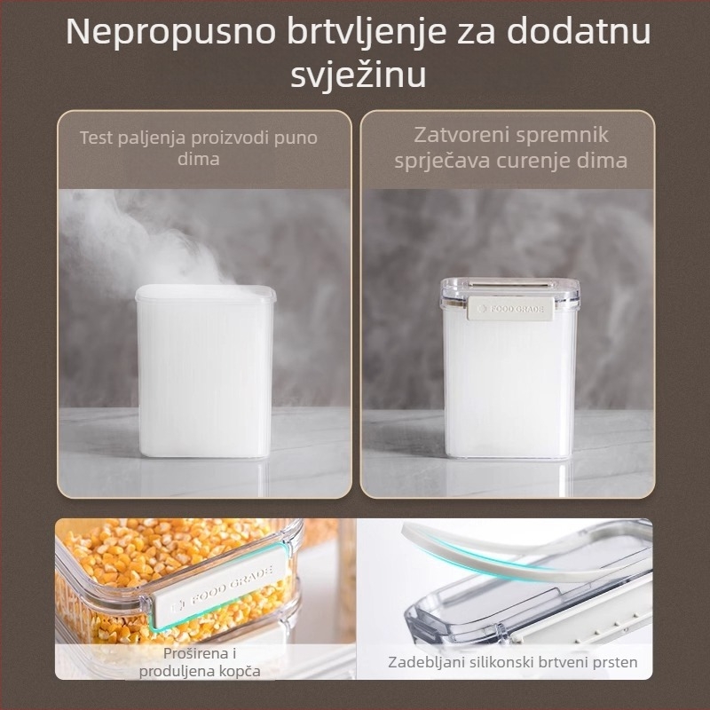 Plastični spremnik za hranu sa Snap zatvaračem, otporan na vlagu, kvadratni plastični spremnik za zrna i začine, zapremina 1–2 L