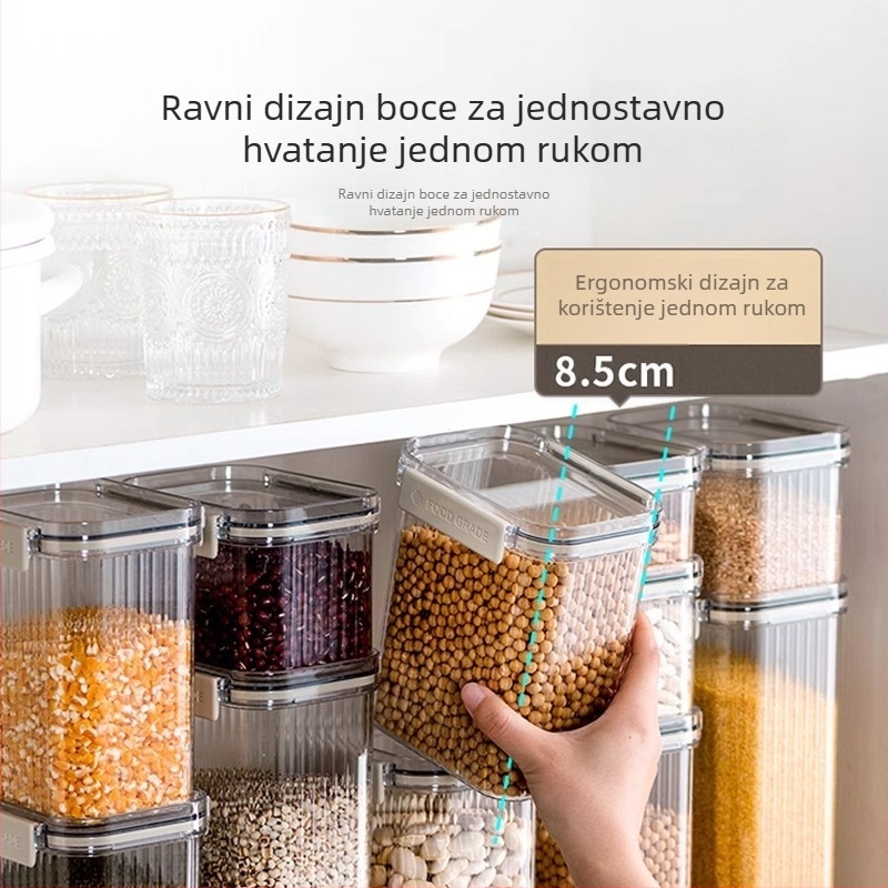 Plastični spremnik za hranu sa Snap zatvaračem, otporan na vlagu, kvadratni plastični spremnik za zrna i začine, zapremina 1–2 L
