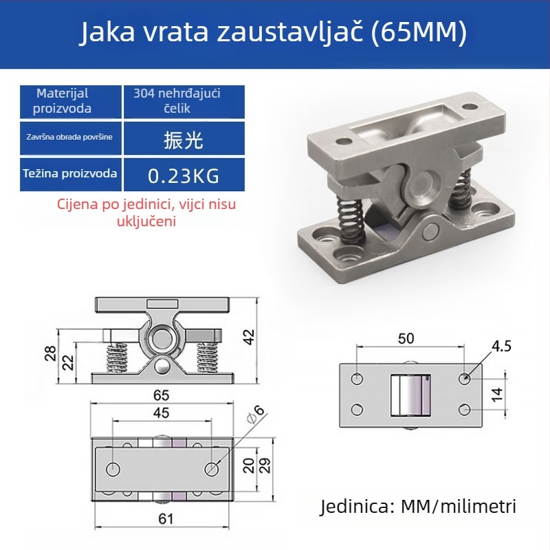 65 mm perle udara vrata, teški dizajn, nehrđajući čelik 304, ugradnja klikom, DK-101, moderni minimalistički stil
