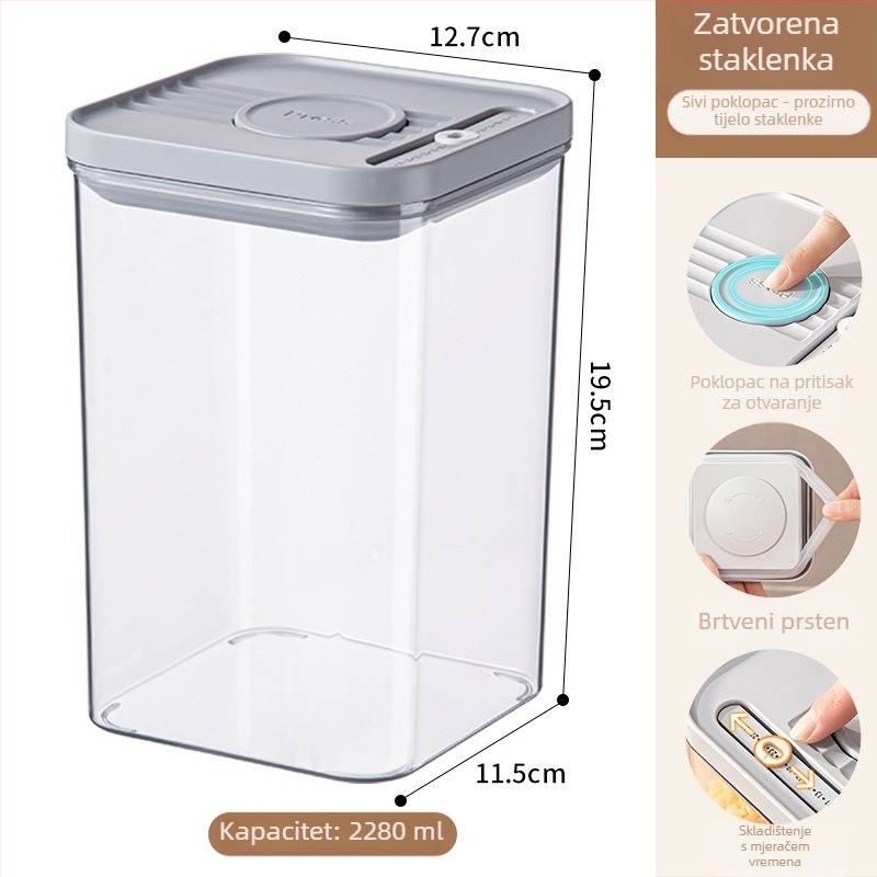 Prozirne kvadratne posude od PET plastike za kuhinju, 3-dijelni set, s hermetičkim zatvaranjem, ekstra velika kapaciteta