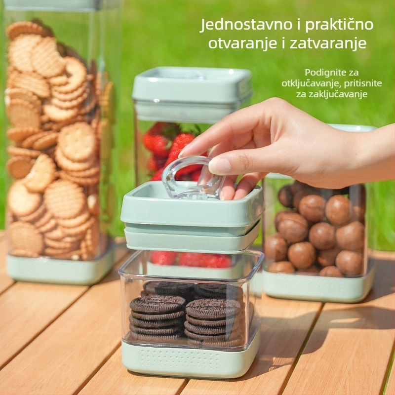 Kockaste plastične posude za skladištenje s vakuum zatvaračem, za žitarice, čaj i hranu za kućne ljubimce, kapacitet 3,1–4 L