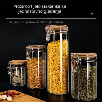 Prozirni stakleni spremnik s kopčom za kuhinjsku pohranu – žitarice, orašasti plodovi, grickalice i zrna kave