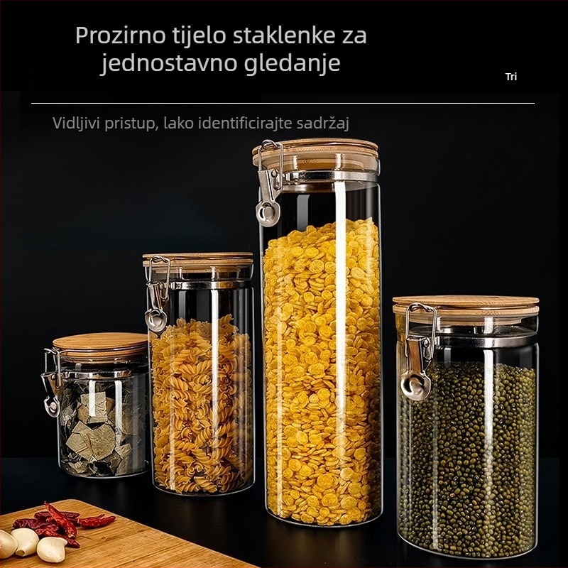 Prozirni stakleni spremnik s kopčom za kuhinjsku pohranu – žitarice, orašasti plodovi, grickalice i zrna kave