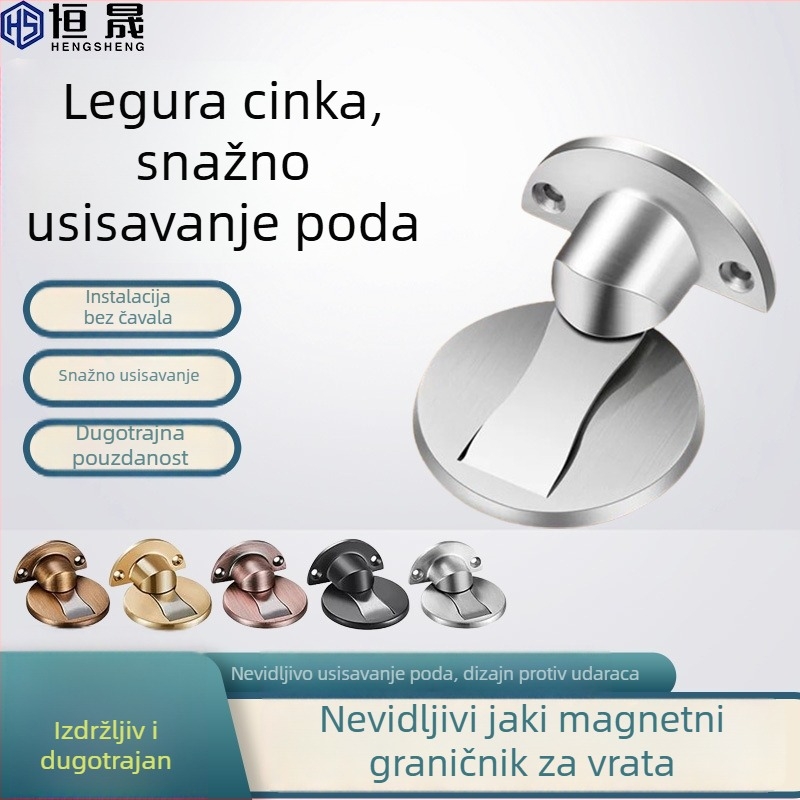 Podni držač vrata s magnetom, bez bušenja, otpornost na udarce, cinkova legura, za kućnu upotrebu