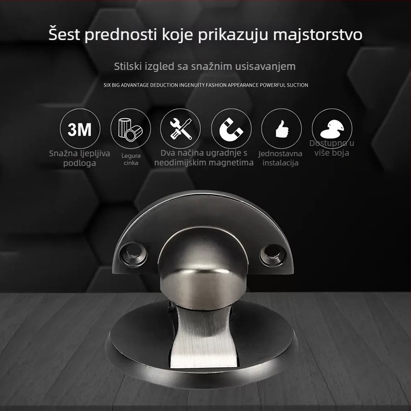 Podni držač vrata s magnetom, bez bušenja, otpornost na udarce, cinkova legura, za kućnu upotrebu