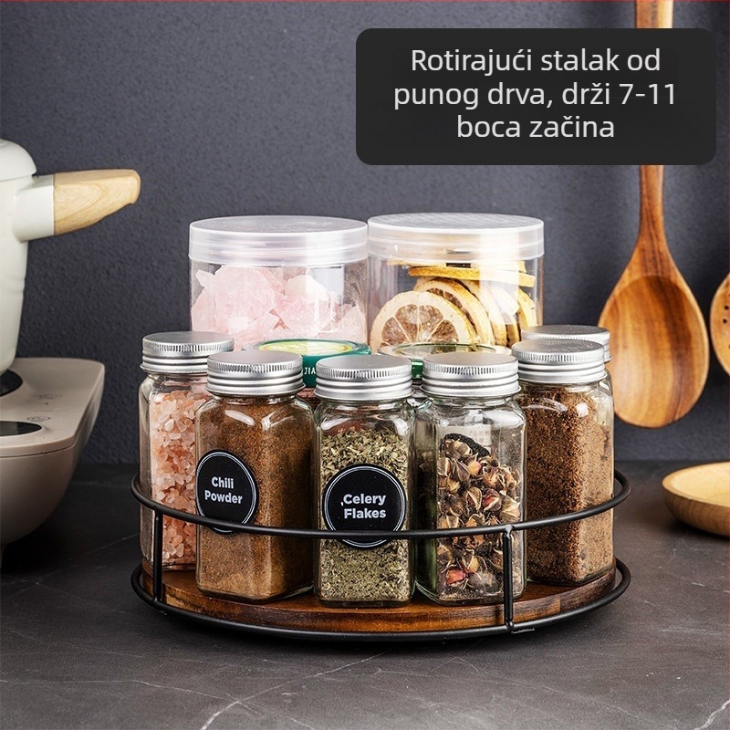 Drveni okretni Lazy Susan – stolni organizator za začine, posude i kozmetiku