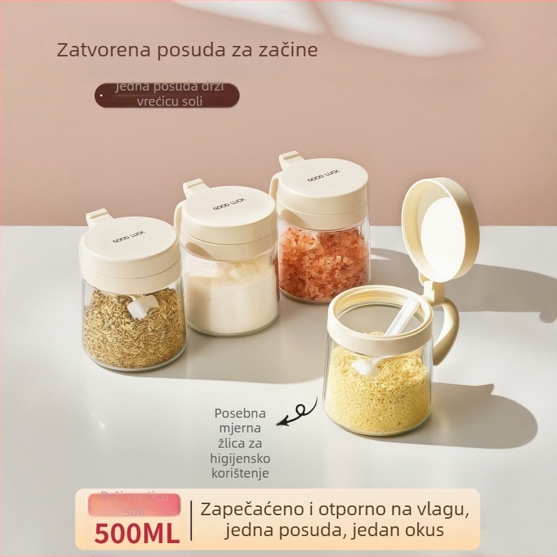 Stakleni set posuda za začine s doziranjem boca i kutijom za pohranu u kuhinji