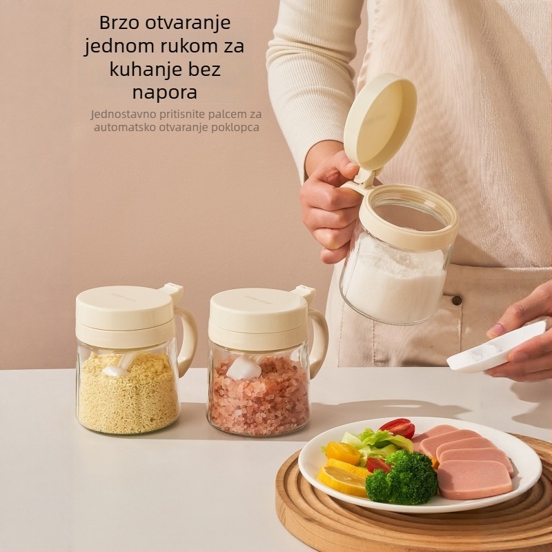 Stakleni set posuda za začine s doziranjem boca i kutijom za pohranu u kuhinji
