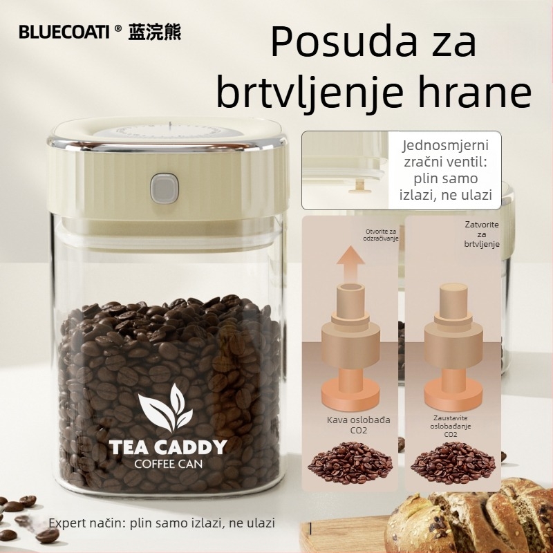 Staklena posuda za zrna kave sa čvrstim poklopcem, posuda za čaj i užinu