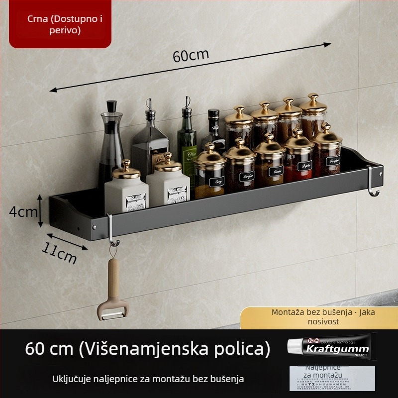Kuhinjski stalak bez bušenja za začine, višenamjenski zidni spremnik za skladištenje s odvodnim dnom za kuhinju i kupaonicu