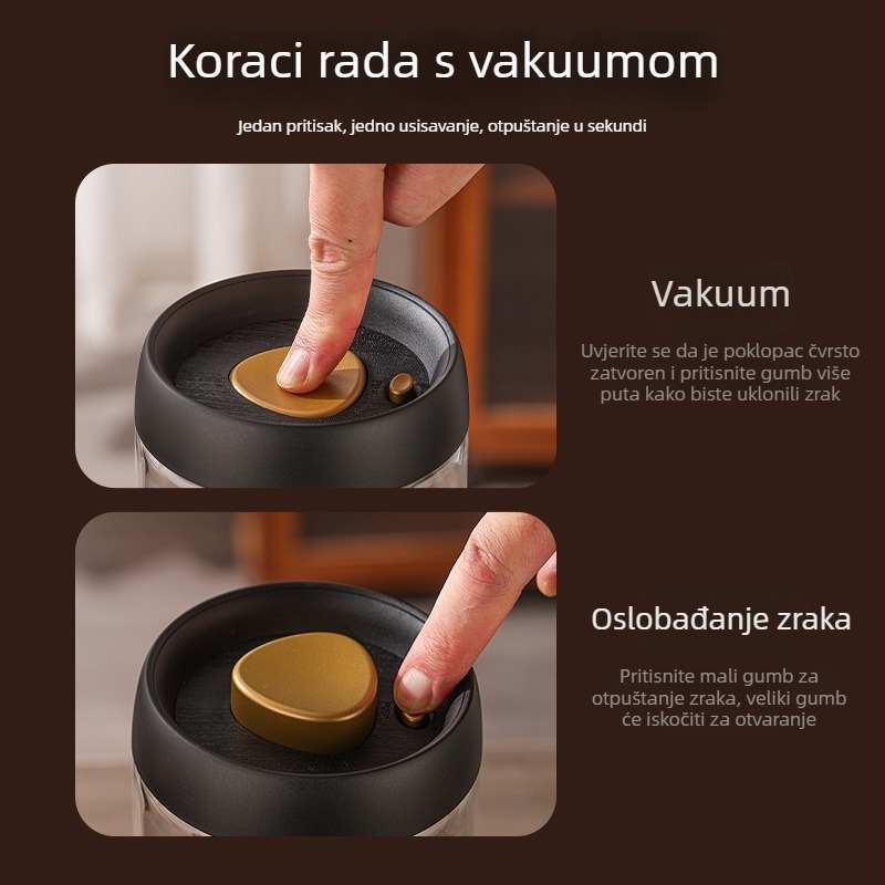 Staklena posuda sa vakuum zatvaranjem za kavu, zrna čaja, suho voće i žitarice