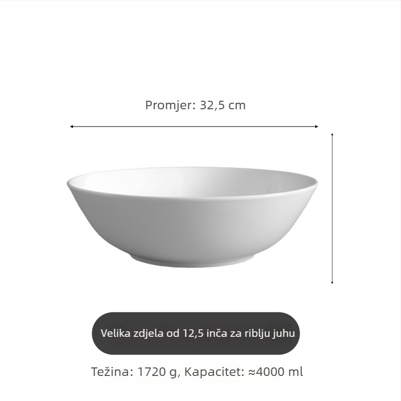 Miska za juhu od kostnog porculana, velika bijela keramička zdjela za kućnu upotrebu, vrhunska zdjela za juhu i nudle, moderni minimalistički stil
