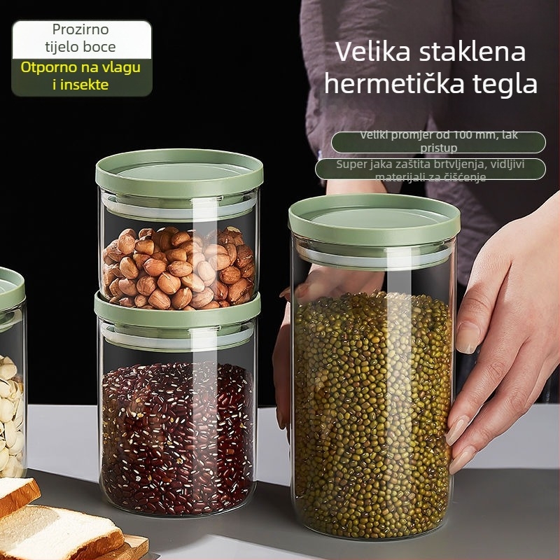 Staklena posuda sa zatvaračem i poklopcem, velika kapaciteta za skladištenje žitarica, čaja, grickalica i orašastih plodova