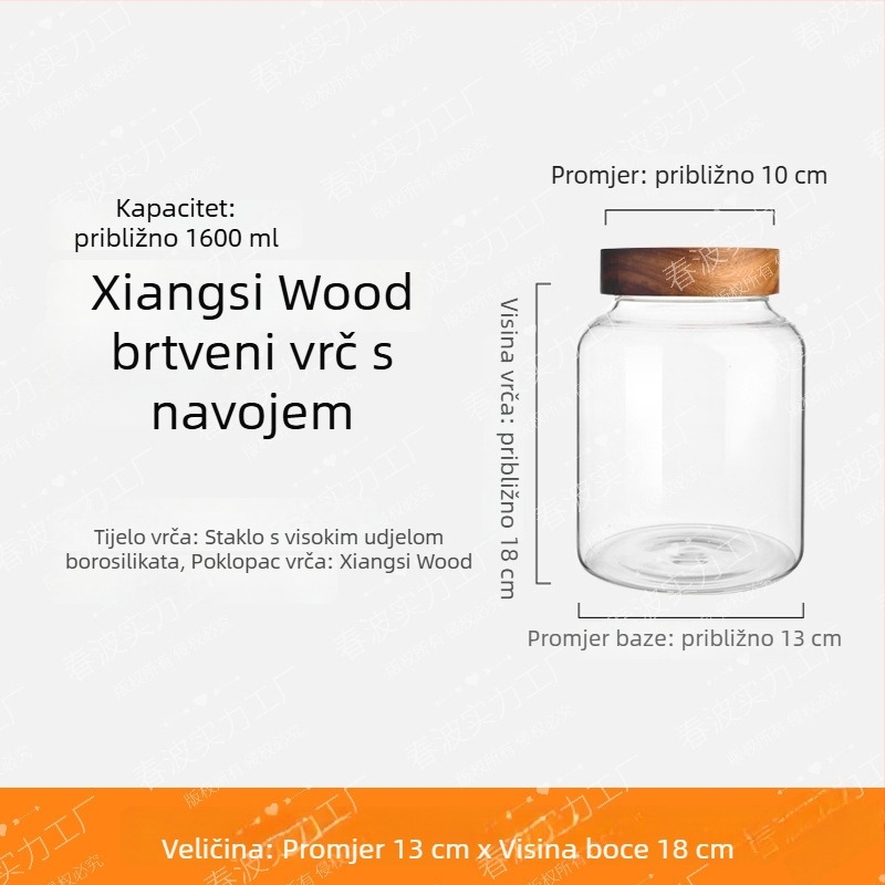 Staklene posude za skladištenje sa vijčanim poklopcem, staklenke s korom mandarine za fermentaciju vina, staklenke za med, hermetički zatvoreni stakleni spremnici za hranu