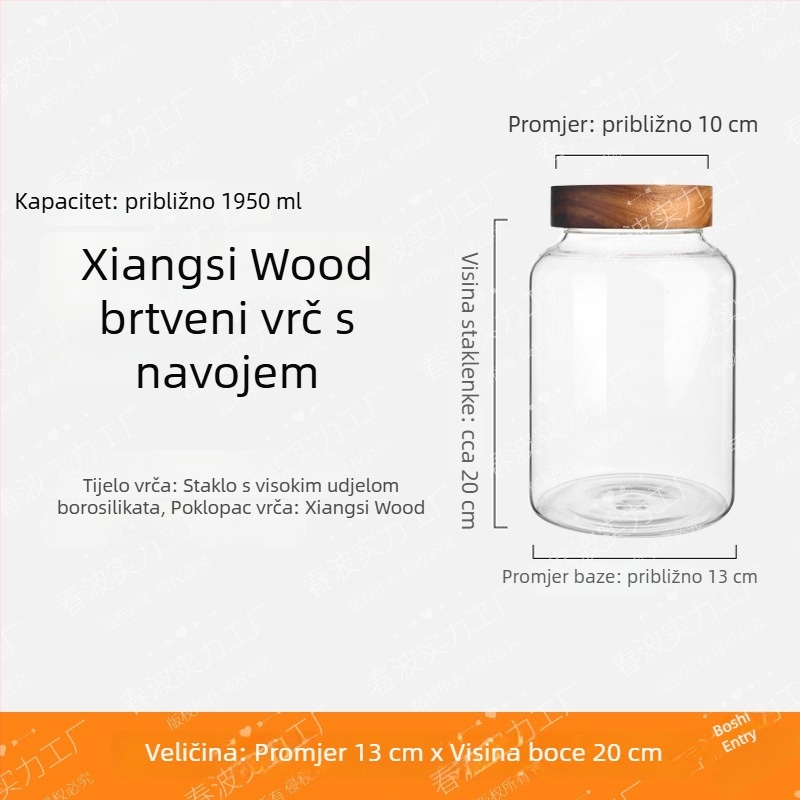 Staklene posude za skladištenje sa vijčanim poklopcem, staklenke s korom mandarine za fermentaciju vina, staklenke za med, hermetički zatvoreni stakleni spremnici za hranu