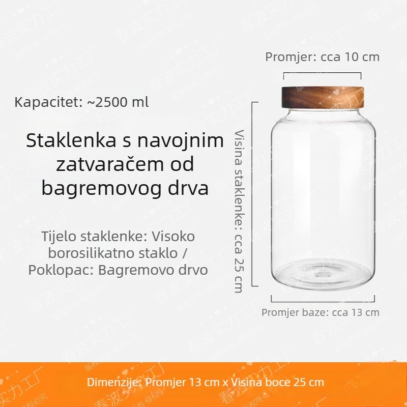 Staklene posude za skladištenje sa vijčanim poklopcem, staklenke s korom mandarine za fermentaciju vina, staklenke za med, hermetički zatvoreni stakleni spremnici za hranu