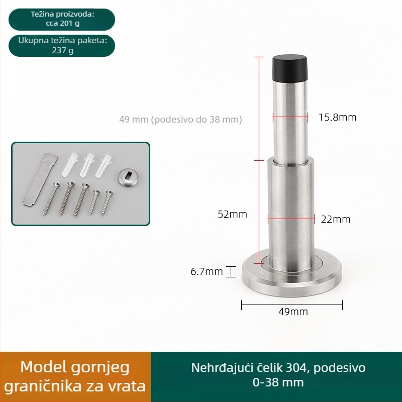 304 nehrđajući čelik, prilagodljivi magnetski držač vrata sa zidnim montiranjem, produženi gornji dio za kupaonicu
