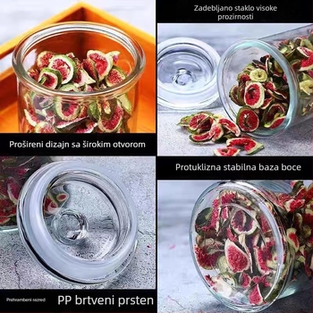 Prozirna staklena posuda s hermetičnim poklopcem za čaj i suhe žitarice u kuhinji