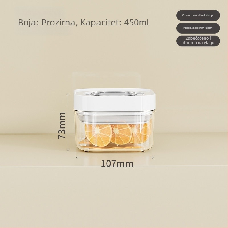 Zatvoreni plastični spremnik za žitarice s pritisknim poklopcem, prehrambena plastika, četvrtastog oblika, zapremina 800–1000 ml