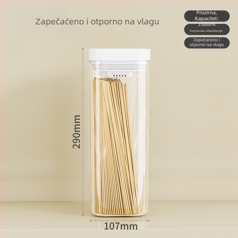 Zatvoreni plastični spremnik za žitarice s pritisknim poklopcem, prehrambena plastika, četvrtastog oblika, zapremina 800–1000 ml