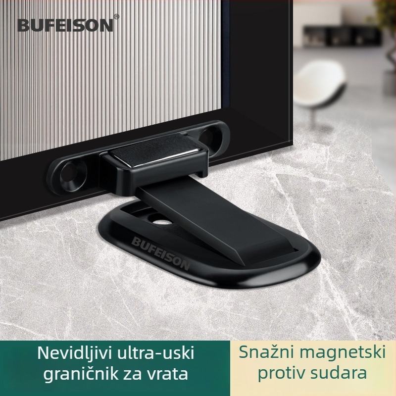 Izuzetno tanak nevidljivi magnetski držač vrata za staklena vrata, bez bušenja, protiv sudara, uski okvir od aluminijske legure