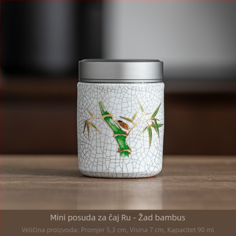 Keramička posuda za čaj s metalnim poklopcem, retro stil, mala veličina, 5,3 × 7 cm, uzorci: magnolija, list banane, bambus, pion