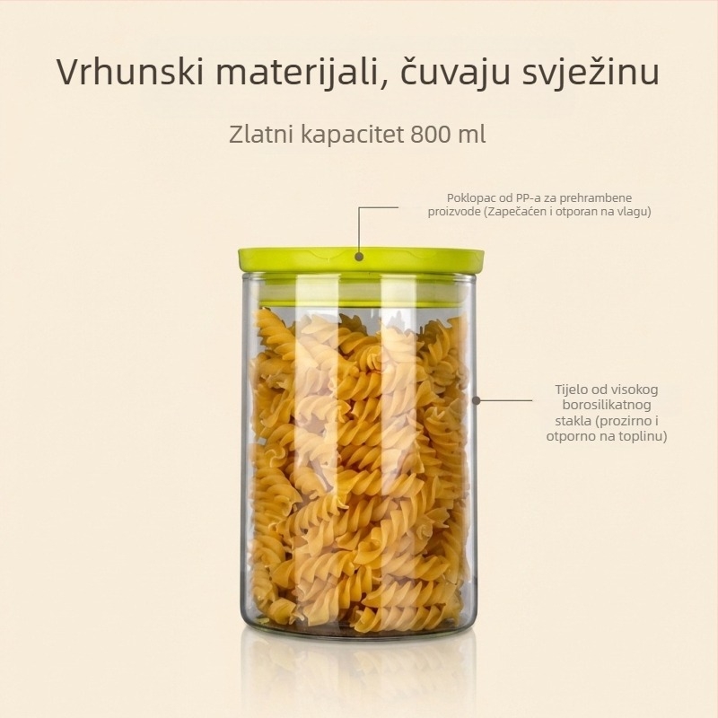 Staklene posude za pohranu s PP poklopcem – visok borosilikatno staklo, kuhinjske posude za žitarice, hermetične, otporne na vlagu i štetnike, 800–1000 ml