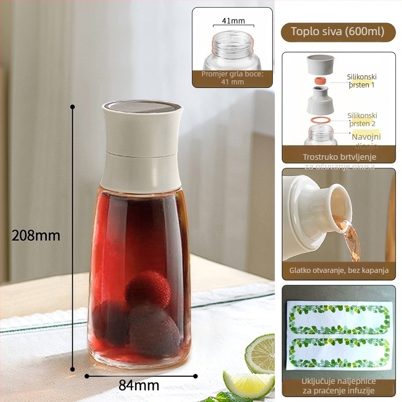 Staklena boca za vino, 600 ml, za infuziju, sigurno zatvorena prazna boca za prepakiranje bijelog vina
