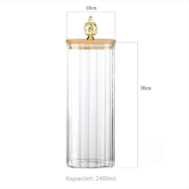 Proziran stakleni posuda s prugama i drvenim poklopcem, posuda za čaj u novokineskom stilu, posuda za grickalice i skladištenje, 800–1000 ml