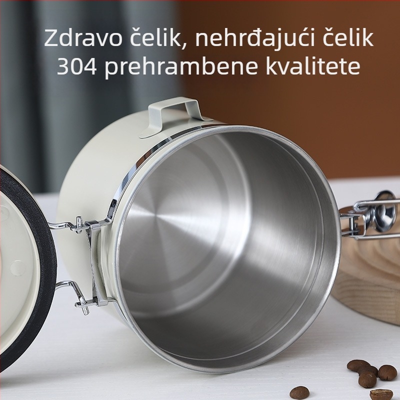 304 nehrđajući čelik, spremnik za čuvanje zrna kave, vakuumski jednostrani izlaz, zatvoreni spremnik za kavu u prahu i mlijeko u prahu, okrugli kapacitet 1–2 L
